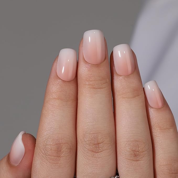 Square Press On Nails Short SEENEEY Soft Gel Ombre Fake Nails, Reusable Stick On Nail in 16 Sizes Glue on Nail for Women 32pcs, Gradient 02