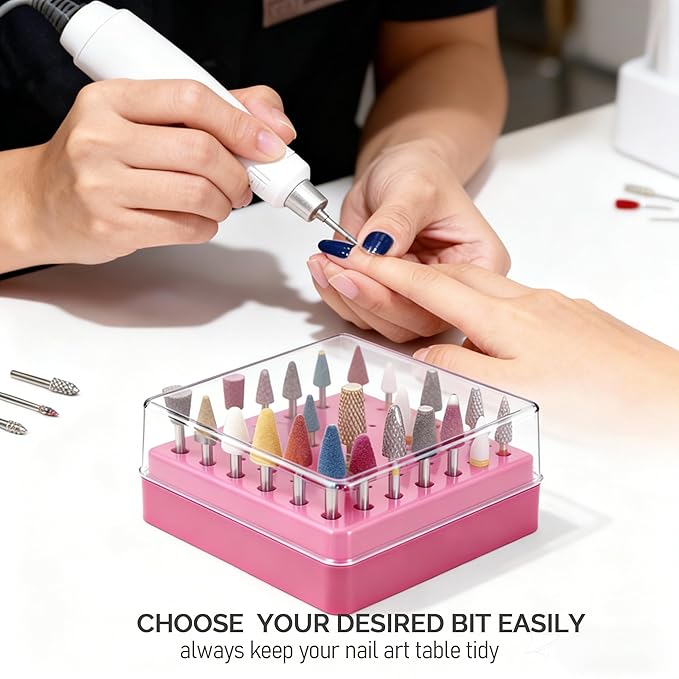 2 in 1 Nail Drill Bit Holder , 100 Holes Nail Drill Bits Organizer Display Stand Container Box, Manicure Drill Cleaning Brush, Professional Box Container for Manicure Tools ( Large)