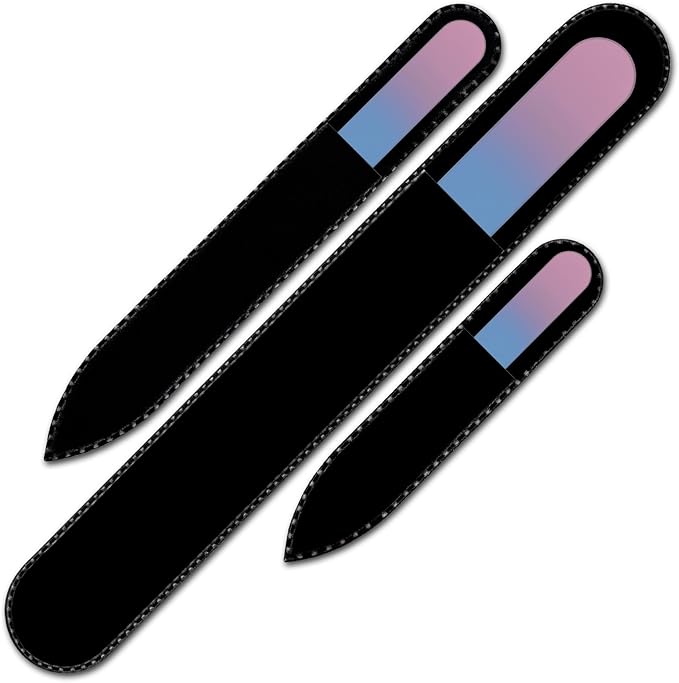 Glass Nail File Manicure Set - Mont Bleu Best Set of 3 Glass Nail Files in Pouch - Rainbow Colors - Genuine Czech Tempered Glass - Handmade in EU - Premium Nail Filer Kit for Natural Nails
