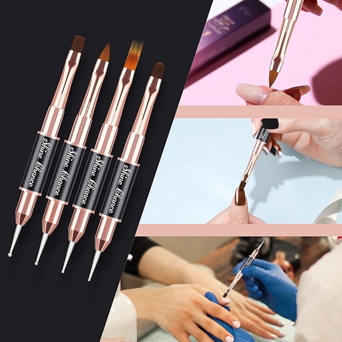 9Pcs Nail Art Brushes Set, Professional Double-Ended Acrylic Liner Detail Brushes for Gel Polish Art Nail, 3D Art Nail Dotting Brush Pen for Manicure DIY Home Salon, Black