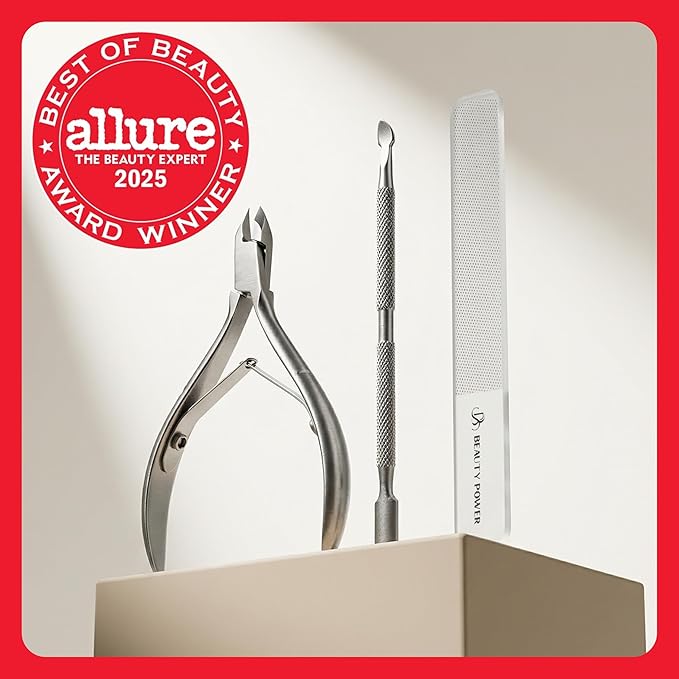 Cuticle Trimmer with Cuticle Pusher & Nano Nail File - Cuticle Nipper Cuticle Remover - Professional Stainless Steel Clippers Pedicure Manicure Tools for Fingernails - Valentine's Gift