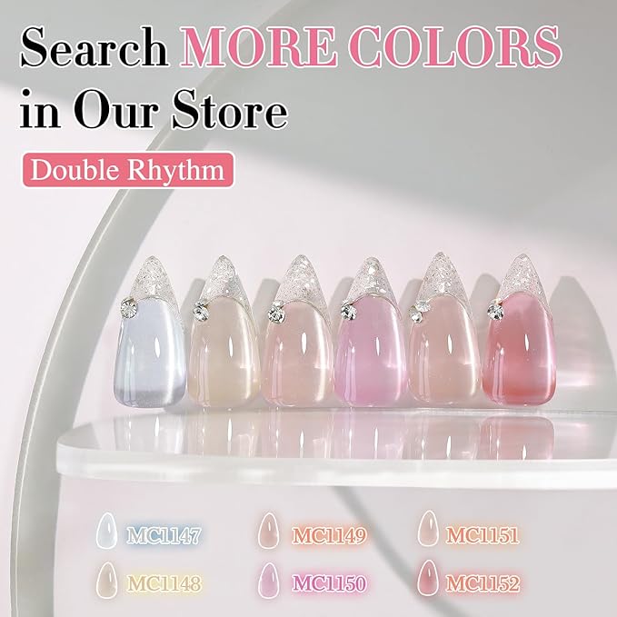 Double Rhythm 0.5 Oz Cat Eye Gel Polish with Magnet Same Color Same Bottle Holographic Glitter Shimmer Translucent Color Salon 15 ML Magnetic Nail Art (Rose Pink-MC1150)