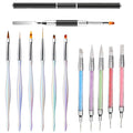 12PCS Professional Nail Art Brush Set,Liner Brushes,Acrylic & Gel Nail Extension Brush,Dual-Ended Silicone Nail Sculpture Dotting Pen Tools,Brush&Picker 2 IN 1 Design for Manicure,Home Salon Kit