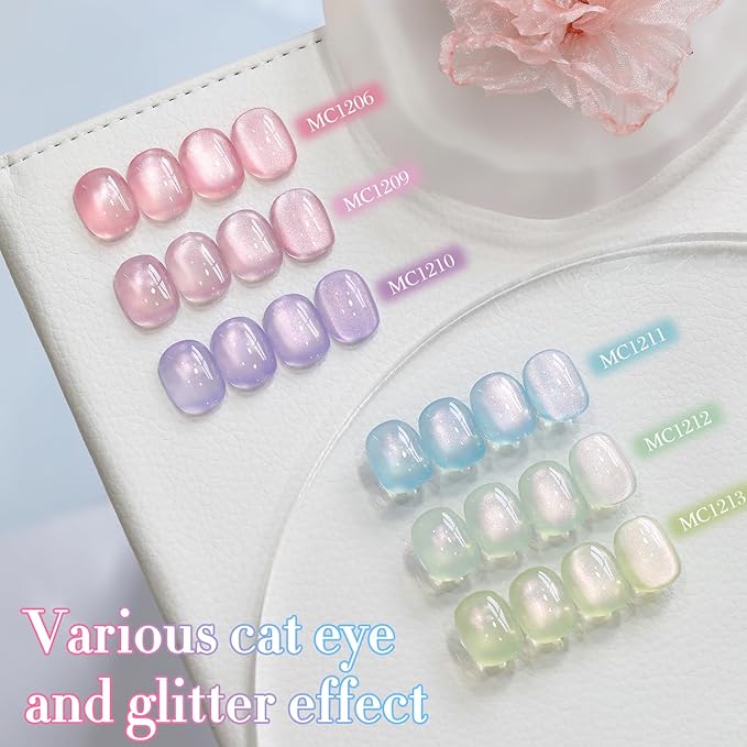 Double Rhythm 0.5 OZ Cat Eye Gel Polish with Magnet 15ML Holographic Glitter Shimmer Translucent Jelly Color Magnetic Nail Polish Salon DIY at Home (Light Purple-MC1209)