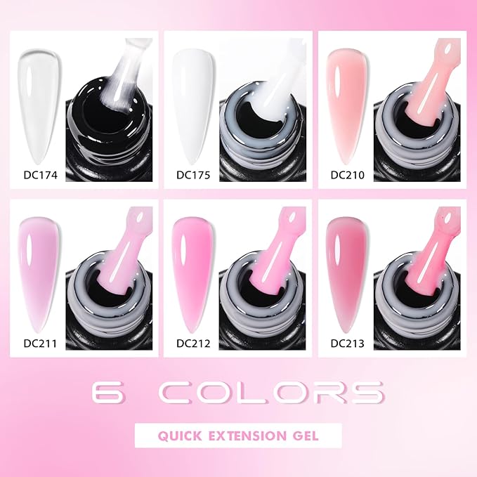 MTSSII Builder Gel for Nails, 6 Colors Clear White Pink Building Strengthener Gel Set for Nail Extension Nail Art Design Beauty Gift for Women
