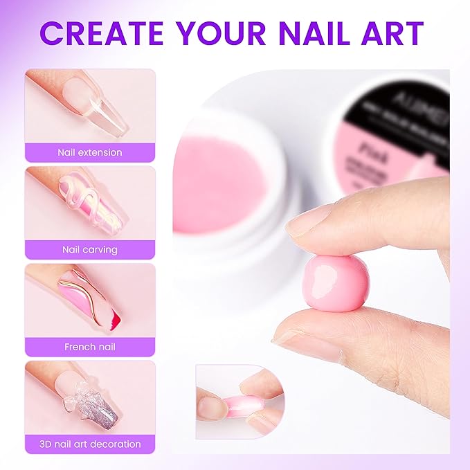 AIJIMEI Solid Builder Gel for Nails 2fl.oz 60ml Clear Hard Gel, Non-Sticky, 3D Sculpting, Nail Extension Flase Nail Thickening Solution (Pink)