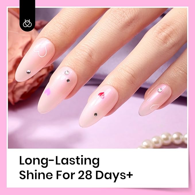 beetles Gel Polish 2 In 1 Pearlescent Glitter Gel Top Coat Pearl Nail Polish Glossy Shiny No Wipe Top Coat Soak Off UV Led Long Lasting Highly Shine Manicure Gifts for Women