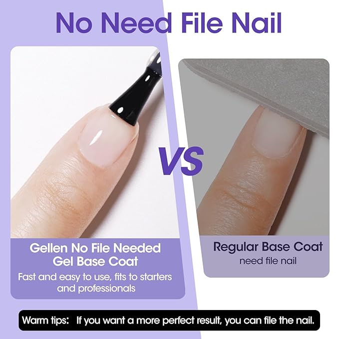 GELLEN Gel Base Coat, 18ml No Sanding Needed Clear Gel Nail Polish, Nail Salon Manicure Nail Base Coat Polish, Gift for Women