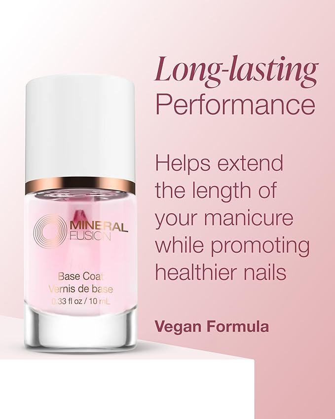 Mineral Fusion Base Coat Nail Treatment - Extend the Length of Manicures - Protect Against Chipping, Peeling Nail Polish - Long Lasting, Nail Strengthener - Vegan, No Harsh Ingredients - 0.33 Fl Oz