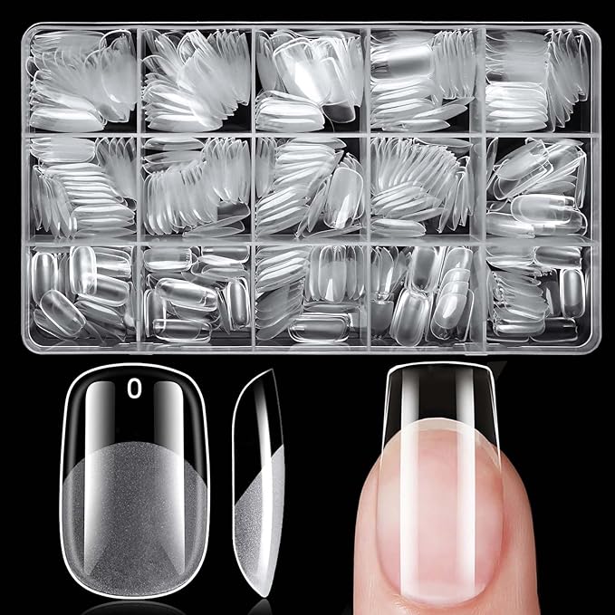 300pc Medium Round Square Gel Nail Tips Clear Fake Nail, Clear Press on Nails Medium Squoval Soft Gel Nail Tips Acrylic Nails Full Cover False Nail Artificial Fingernail for Nail Extension Press-ons
