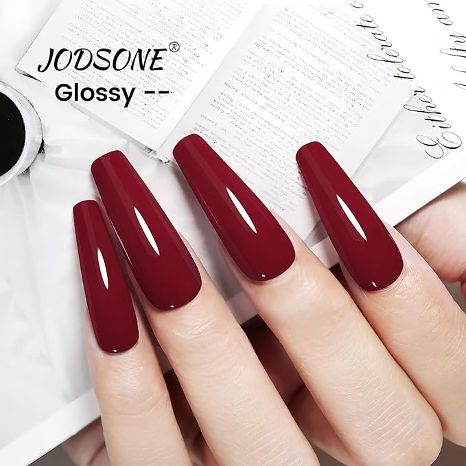 JODSONE 18ml Burgundy Red Gel Polish Dark Red Gel Nail Polish Deep Red Color High Gloss Soak Off U V Light Nail Manicure Salon DIY at Home