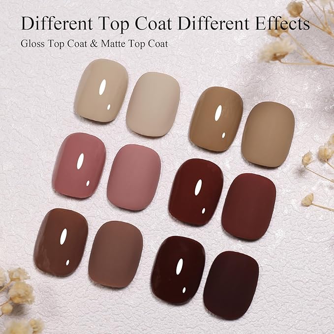 10ml Hema Free Gel Nail Polish Set, 6 Colors Gel Polish Kit Coffee Brown Nude Red Beige Pink Color Manicure Gift for Women at Home DIY and Salon