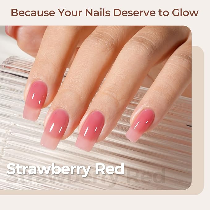 AILLSA Red Jelly Gel Nail Polish Strawberry Color Nude Polish Natural Rose Translucent Gels Polish Sheer Apple Candy Polish Soak Off U V Gel for Nail Art at Home 0.51 Fl Oz /GB92