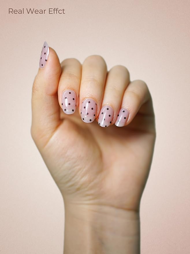 Real Gel Nail Strips (No UV Light Needed) - 44Pcs Salon Quality Nail Stickers - Long Lasting Polish Wraps for Women, Easy Apply & Remove (Sparkle Fade Pink)