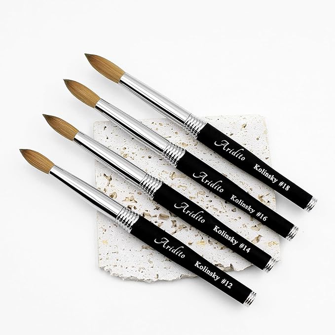 100% pure Kolinsky Round Head Acrylic nail art brush black metal handle for Professional Manicure DIY Home Salon（#12#14#16#18） (#18)