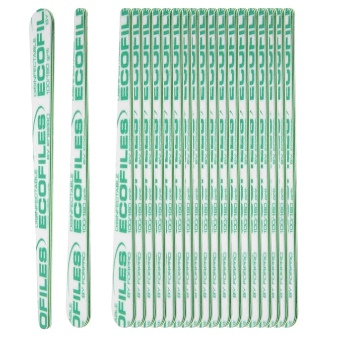 ForPro Professional Collection Tapered ECOFILES, Eco-Friendly Manicure and Pedicure Foam Board Nail File, 100/180 Grit, Green, 20-Count