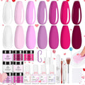 Beetles Pink Dip Powder Nail Kit, 7 Colors Hotpink Clear Pink Lightpink Deeppink Red Dip Powder Starter Kit with Liquid Set Recycling Tray with Base & Top Coat Activator for French Nail Art Manicure