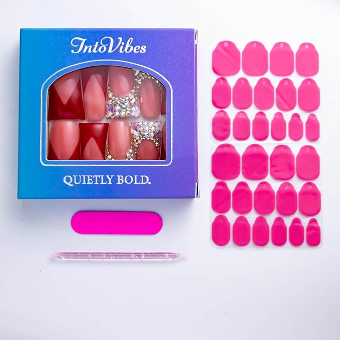 10 Pieces Luxury Acrylic Press On Nails Long Handmade Duck Nails, Red Thickened False French Nails, With Bling Rhinestones & Y2K Princess Vibes, Reusable Fake Nails Acrylic Nails (M)
