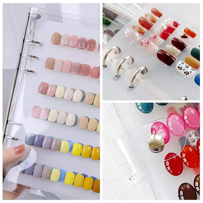 Transparent Press On Nail Organizer Book Press On Nails Storage with Double-sided Tapes Fake Nails Display Binder for Nail Salon Small
