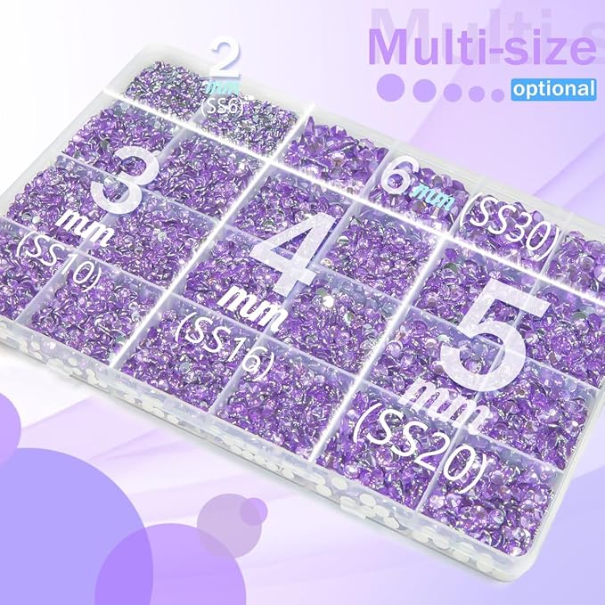 Amethyst Purple Crystal Resin Rhinestones w B7000 Jewelry Glue for Bedazzling Crafting 2mm-6mm Flatback Stones Diamonds Crystals Gems Bedazzler Kit for Nails Face Makeup Tumblers Bottles Crafts