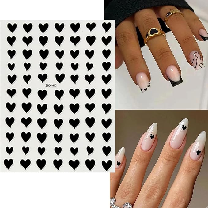 12 Sheets Valentine's Day Nail Art Stickers Decals Heart Nail Stickers Valentines Red Love Design 3D Self-Adhesive Nail Decals Colorful Manicure Supplies for Holiday Nail Art Decorations