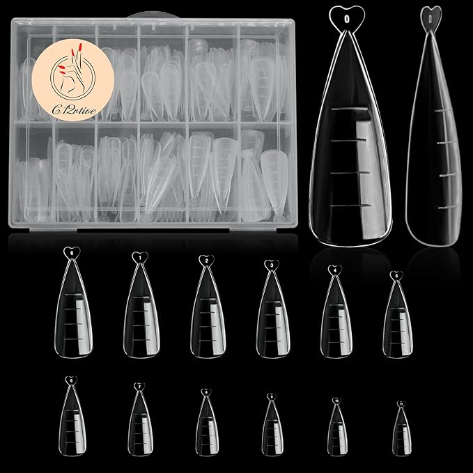 120Pcs Dual Nail Forms, Flat Stiletto Extension Poly Gel Molds - 12 Sizes Full Cover Reusable for Solid Gel, Glue Art Design - Salon & DIY