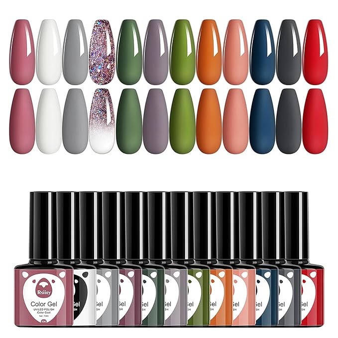 Classic Gel Nail Polish Set, 12 Colors Nude Gray Pink, Nail Polish Gel Manicure Kit (Mixed color sets, 12pcs)