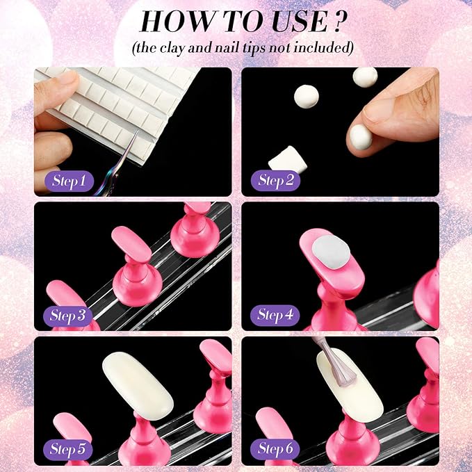 6 Sets Magnetic Nail Tip Display Holder Acrylic Display Stand Nail Tip Practice Art Training Stand for DIY Manicure Fingernail Salon(Gold, Silver, Light Pink, Black, White, Pink)