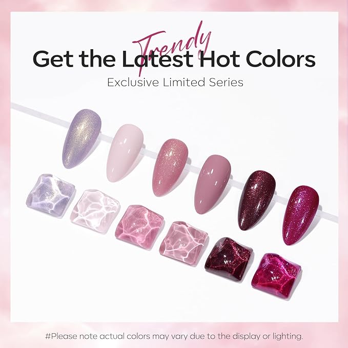 modelones Gel Nail Polish Set, 6 colors 2026 Neutral Nude Pink Gel Polish Pearl White Burgundy Red Shimmer Peach Pink Galaxy Grape Purple Glitter Nail Polish DIY Nail Art Manicure Gift