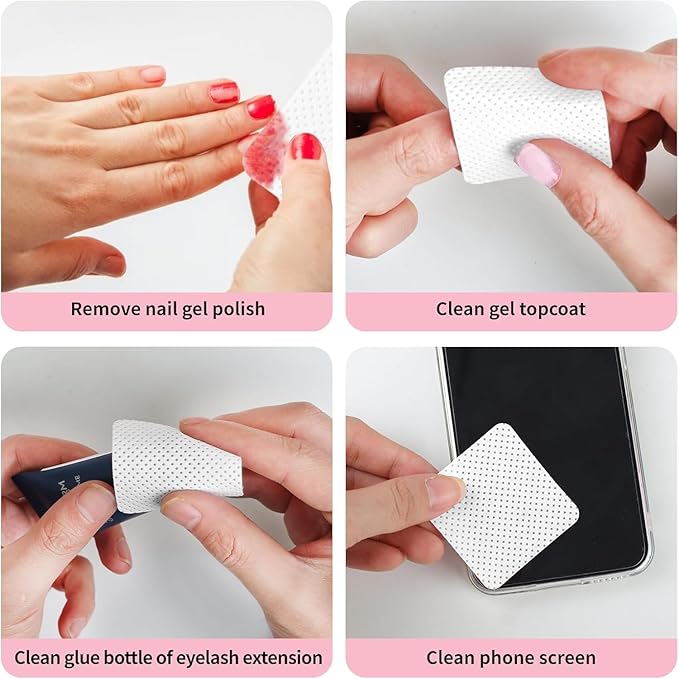 600 PCS Lint Free Nail Wipes,Non-Woven Fabric Nail Cleaning Pads Lash Extensions Glue Cleaning Wipes,accompanied by 1 Empty Pump-Style Bottle Dispenser Nail Care Set (White)