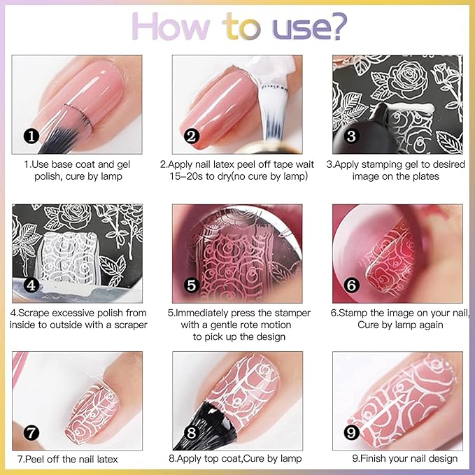Biutee Nail Stamping Plate Nail Stamper Kit with Stamper & Scraper, Large Nail Art Stamping Plate French Line Lace Flower Leaves Animal Star Space Design DIY Nail Stamping Kit