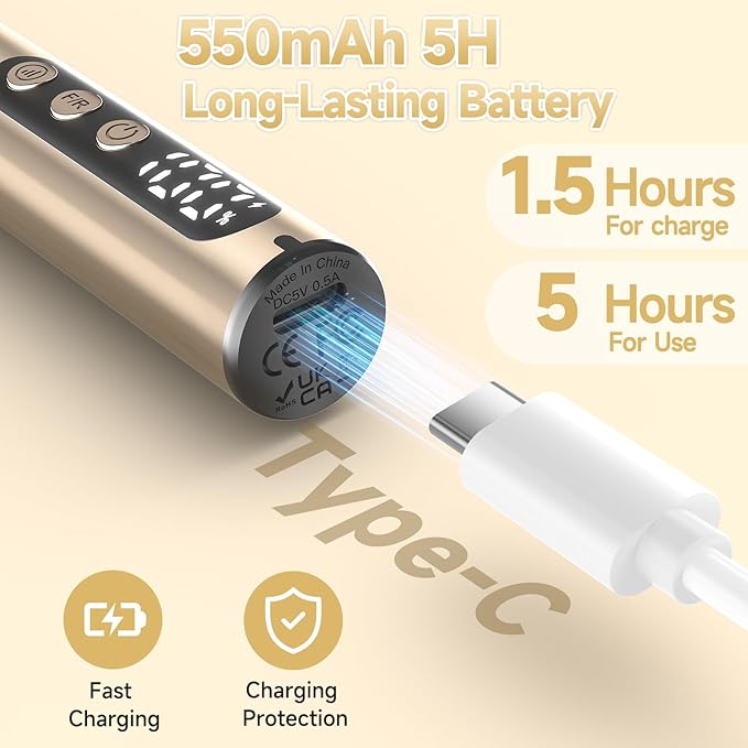 Cordless Electric Nail Drill 35000 RPM, Professional Nail File Kit with LCD Display, 12 Bits & 36 Sanding Bands, for Acrylic Gel Nails, Pet Claws, Salon & Home Use (Sand Dune)