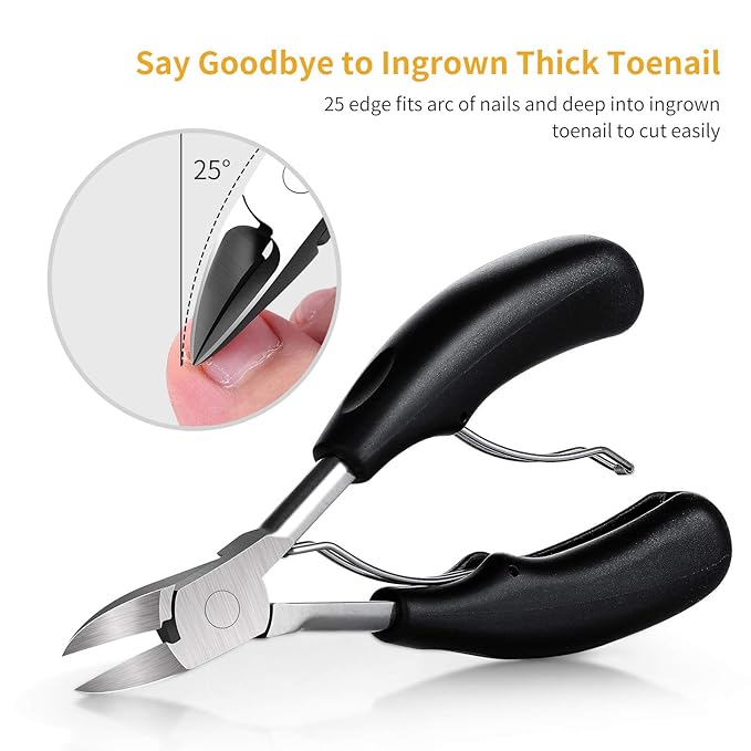 Toenail Clippers, Medical Grade Toe Nail Trimmer, Nail Clippers for Thick Nails or Ingrown Toenail Tool, Stainless Steel Sharp Pedicure Toe Nail Clippers Adult. (Black)