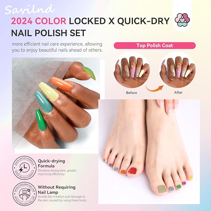 SAVILAND 36 Colors Nail Polish Set Quick Dry: Brown Black Glitter Locked X Tech Regular Nail Polish Kit Fingernail Polish with Top Base Polish Coat 39 Pcs Winter Gift for Christmas