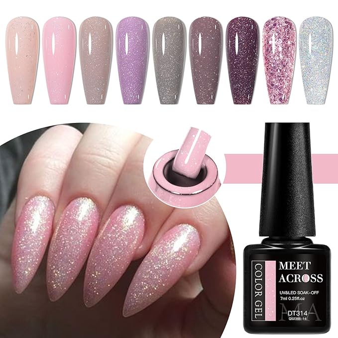 MEET ACROSS 9 Colors Gel Nail Polish + 3PCS Function Gel Nail Polish Kit,Fashion Nail Art Set Design Gifts for Women Manicure Salon (SET9, 12pcs)
