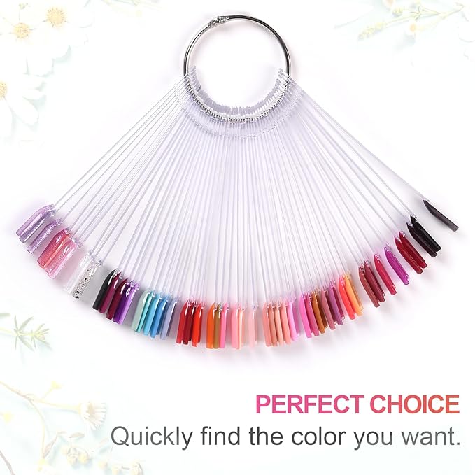150Pcs Nail Swatch Sticks with Ring Clear Nail Polish Tips Fan Shape Nails Sample Sticks Nail Practice Color Display ABS Nail Art Polish Display Board, Clear