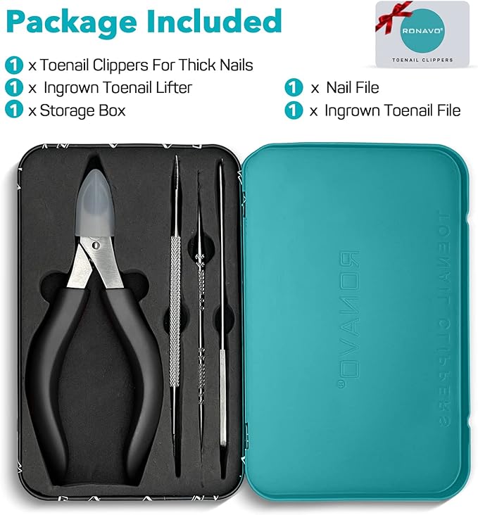 Toenail Clippers for Thick Nails for Seniors - Heavy Duty Toe Nail Clippers Kit with Long Handle for Men & Elderly with Inflexible Joints, Professional Nail Clippers Kit for Thickened Toenails (Black)