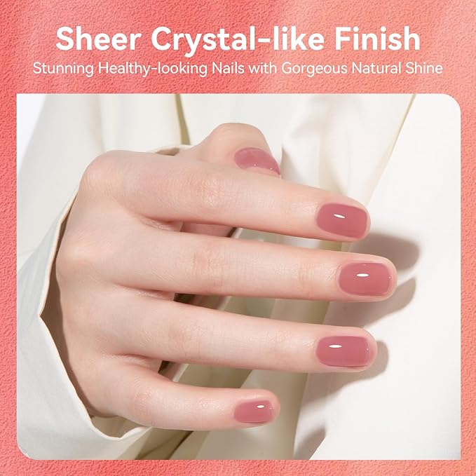 MEGIOR Lady Rose Jelly Gel Nail Polish 0.5 Fl Oz Pink Neutral Transparent Colors Soak Off UV LED Lamp Light Cure Gel Polish Kit for Salon and Nail Art Starter Manicure DIY at Home
