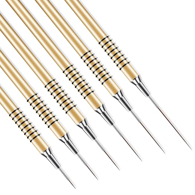 Metallic Nail Art Brushes 6 Pcs Non Slip Liner Brushes Set UV Gel Polish Painting Art Design Pen Silver Color Nail Tools for Long Lines Thin Details Fine Drawing Sizes 5/7/9/11/20/25mm (Gold)