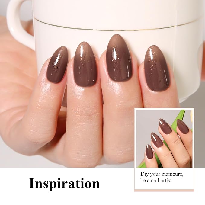 Imtiti Glitter Gel Nail Polish, 0.5 Fl Oz Brown Glitter Gel Polish Soak Off LED U V Gold Shimmer Sparkle Nail Gel DIY Nail Art Kit