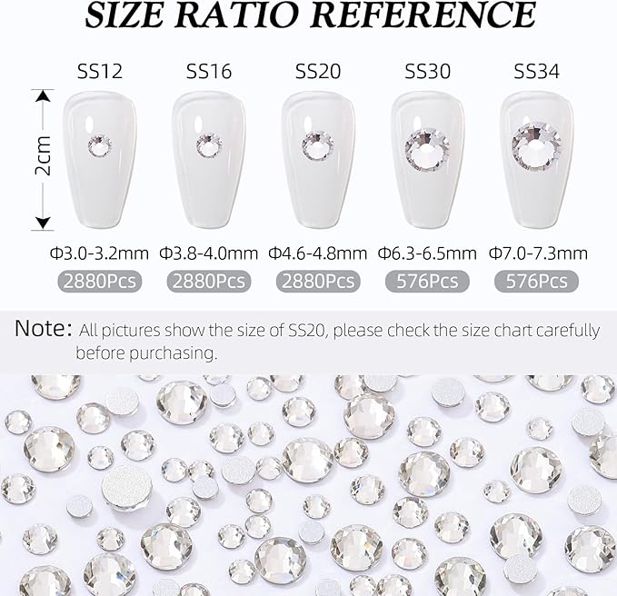 Crystal Clear Flatback Rhinestones, Glass Rhinestones for Nail Art and Craft, Glue Fix, Loose Crystal Gemstones(Crystal, SS30, 576pcs, 6.4-6.6mm)