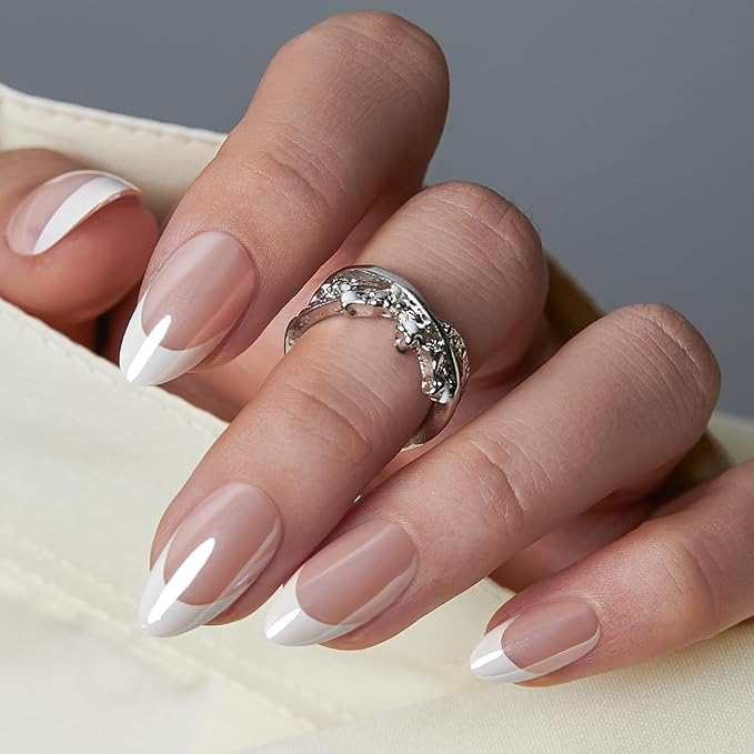 Curvlife Soft Gel Press on Nails, 30Pcs 15 Sizes Gel French Nail Tips, Full Cover Design Reusable Fake Nails Kit with Glue and Adhesive Tabs