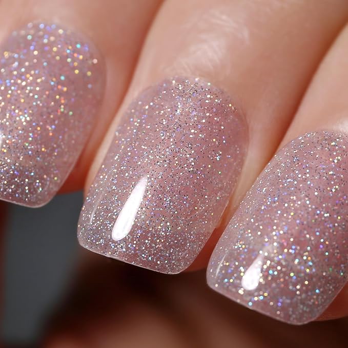 Glitter Gel Polish,0.5 Fl Oz Clear Silver Iridescent Glitter Gel Nail Polish Sparkle Shimmer Gel Glitter Nail Polish Summer Rainbow Soak off LED UV Gel Nail Polish for Art DIY Manicure