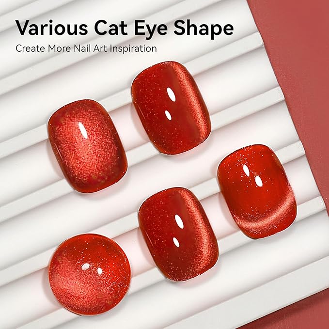 Red Cat Eye Gel Polish, Cateye Magnetic Nail Polish Glitter Holographic UV Gel Sparkle Crystal Jelly Color Bright Red for Nail Salon DIY at Home