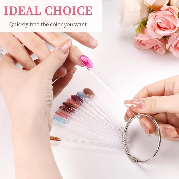 BQAN 50Pcs Nail Swatch Sticks with Ring, Nails Art Polish Display | Nail Practice Sticks | False Nails Sample Stick for Home or Salon Use