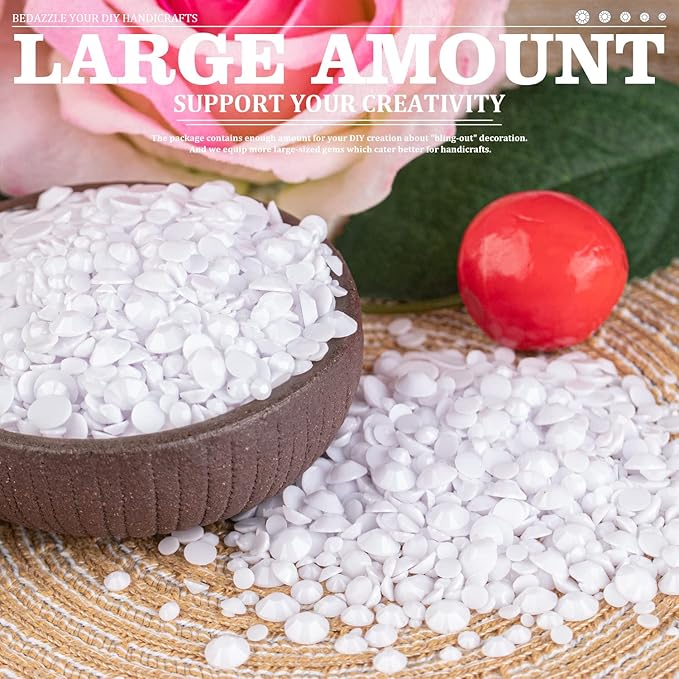 Resin Rhinestones for Crafting, 2/3/4/5/6mm Flatback Jelly Rhinestones, 2 Box White Non Hotfix Crystal Gems for Bedazzling Crafts Mugs Tumblers Clothes Makeup Nail