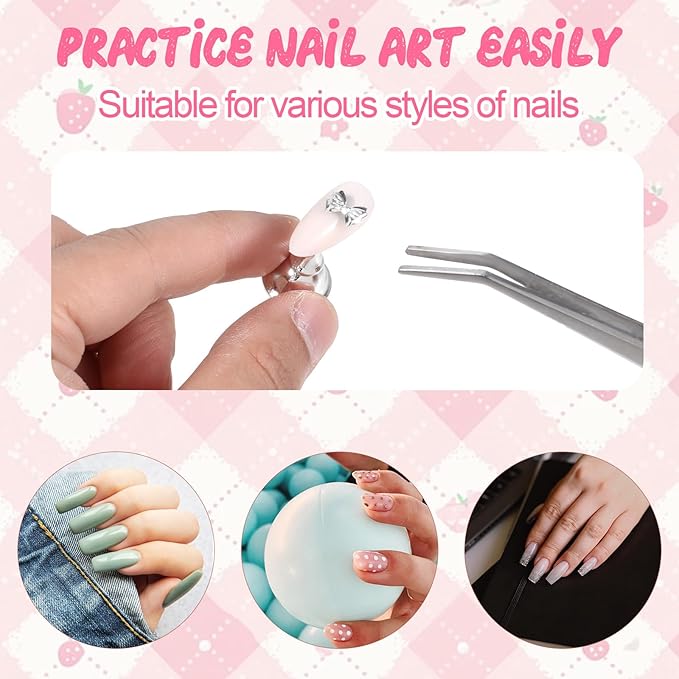 Nail Stands Acrylic Nail Art, 2 Set Magnetic Nail Tips Practice Holder Nail Crystal Holder for Nail Art with Reusable Adhesive Putty Nail Stand for Press On Nails DIY Painting(Rose Gold)
