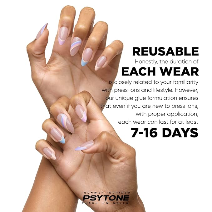 PSYTONE Colorful French Tip Press on Nails Short Square Cute Rainbow Fake Nails Press ons Glossy Full Cover Glue on Nails Natural Nude False Nails Acrylic Stick on Nails for Women Girls 30 Pcs