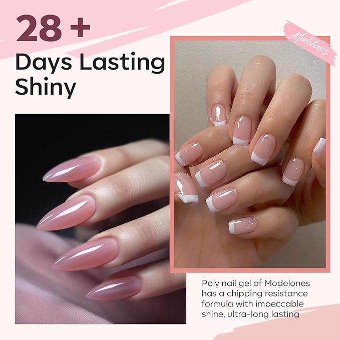 modelones Poly Gel Set 5 Colors Jelly Gel Milky White Sheer Pink Nude Translucent Nail Extension Kit DIY Art for Women