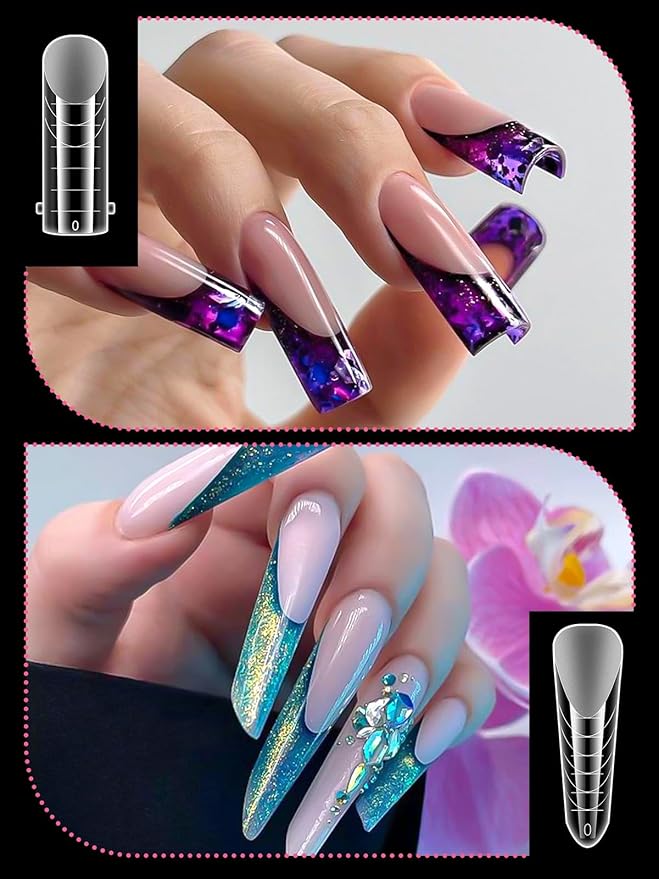 EBANKU Dual Forms for Poly Gel, 288PCS Poly Nail Gel Forms for French Nails, 96PCS French Silicone Reusable Pads, 5PCS Nail Clips, Brush Pen Nail Files Buffer, Nail Extension Kit for Builder